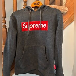 Supreme Gray Hoodie with Red Logo
